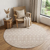 4' Beige Geometric Power Loom Round Rug