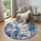4' Blue Abstract Power Loom Round Rug