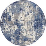4' Blue Abstract Power Loom Round Rug