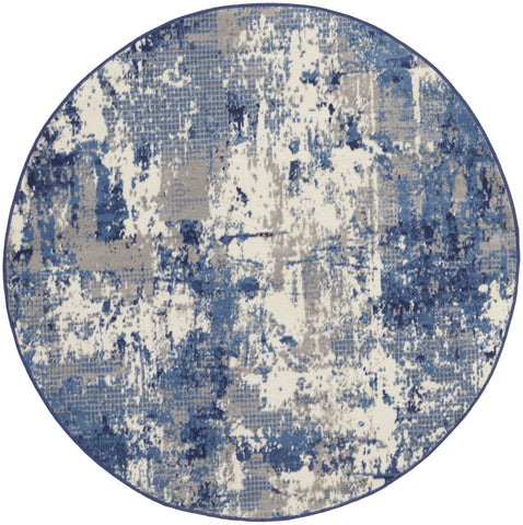 4' Blue Abstract Power Loom Round Rug