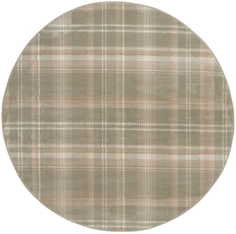 4' Ivory And Olive Green Plaid Round Rug