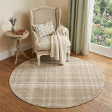 4' Ivory And Taupe Plaid Round Rug