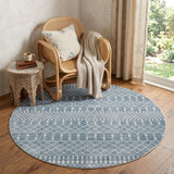 4' Blue Geometric Power Loom Round Rug