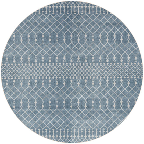 4' Blue Geometric Power Loom Round Rug