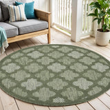 4' Dark Green And Light Green Round Geometric Indoor Outdoor Area Rug