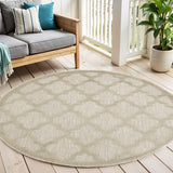 4' Cream And Beige Round Geometric Indoor Outdoor Area Rug