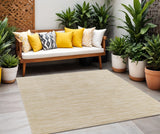5' Ivory And Gold Square Abstract Indoor Outdoor Area Rug