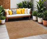 5' Rust And Beige Square Abstract Indoor Outdoor Area Rug
