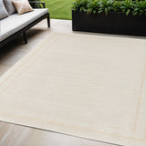 5' Ivory And Gold Square Indoor Outdoor Area Rug