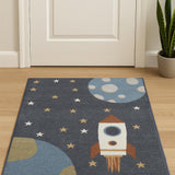 2' X 4' Sky Blue Black And Tan Area Rug