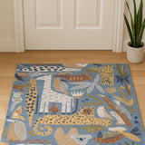 2' X 4' Ivory Blue And Brown Animal Print Area Rug