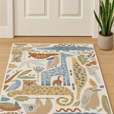 2' X 4' Ivory Blue And Brown Animal Print Area Rug