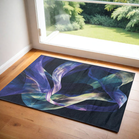 3' X 5' Blue Abstract Power Loom Non Skid Area Rug