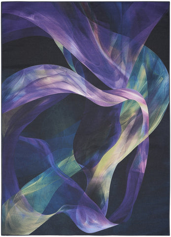 4' X 6' Blue Abstract Power Loom Non Skid Area Rug