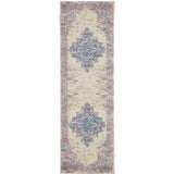 6' Ivory Pink and Blue Medallion Distressed Runner Rug