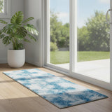 6' Blue And Ivory Medallion Distressed Runner Rug