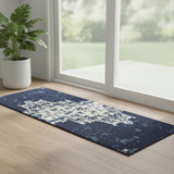 6' Blue Medallion Distressed Runner Rug