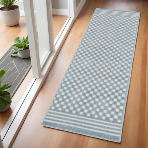 6' Blue Geometric Runner Rug