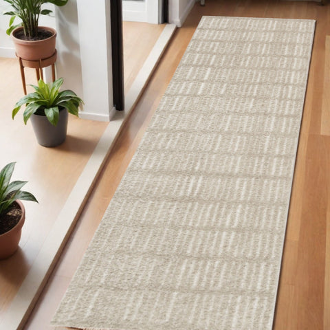6' Beige Geometric Runner Rug