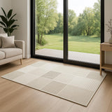 6' Ivory And Light Taupe Geometric Runner Rug