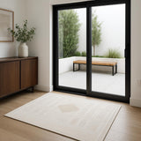 6' Beige And Ivory Geometric Runner Rug