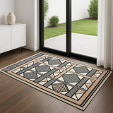 6' Ivory Tan And Black Geometric Runner Rug