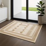 6' Ivory And Taupe Geometric Runner Rug