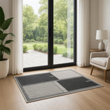 6' Black And Gray Geometric Runner Rug
