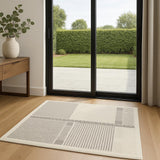 6' Ivory And Gray Geometric Runner Rug