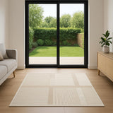 6' Ivory And Light Taupe Geometric Runner Rug