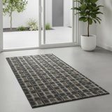 6' Gray Black And Taupe Geometric Runner Rug
