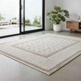 6' Ivory And Gray Geometric Runner Rug