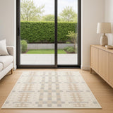 6' Ivory Tan And Gray Geometric Runner Rug