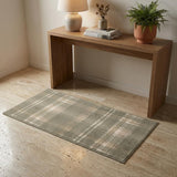 3' X 5' Olive Green and Ivory Plaid Area Rug