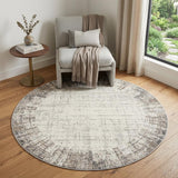 5' Ivory and Gray Abstract Round Rug