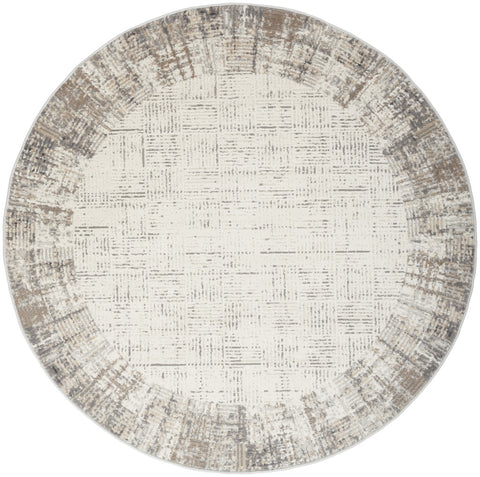5' Ivory and Gray Abstract Round Rug