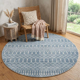 5' Blue Geometric Power Loom Round Rug
