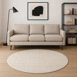 8' Cream And Ivory Geometric Round Rug