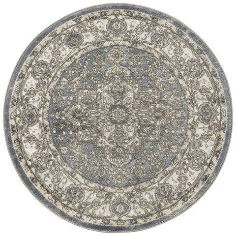 8' Blue Floral Power Loom Round Rug