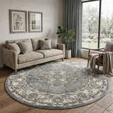 8' Blue Floral Power Loom Round Rug