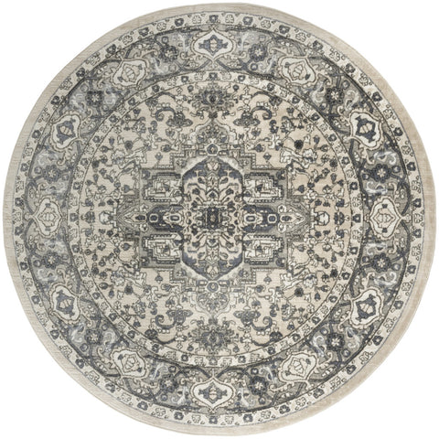8' Blue Floral Power Loom Round Rug