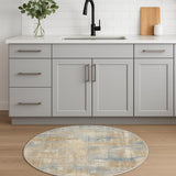 4' Beige Abstract Power Loom Round Rug