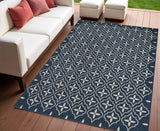 4' X 6' Navy Blue And Ivory Geometric Indoor Outdoor Area Rug