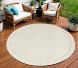 8' Ivory And Gold Round Indoor Outdoor Area Rug