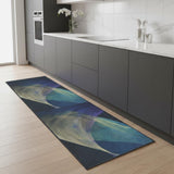 8' Blue Abstract Power Loom Non Skid Runner Rug