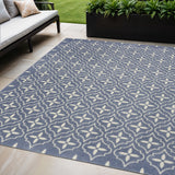 5' X 7' Blue And Ivory Geometric Indoor Outdoor Area Rug