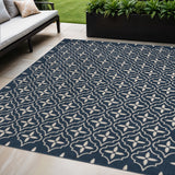 5' X 7' Navy Blue And Ivory Geometric Indoor Outdoor Area Rug