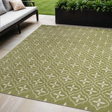 5' X 7' Green And Ivory Geometric Indoor Outdoor Area Rug