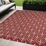 5' X 7' Brick Red And Ivory Geometric Indoor Outdoor Area Rug