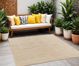 7' Ivory And Gold Square Abstract Indoor Outdoor Area Rug